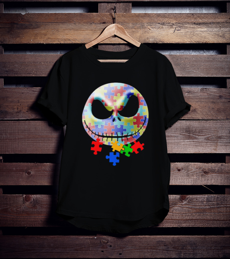 Jack Skellington Face Autism Puzzle Pieces T-Shirt