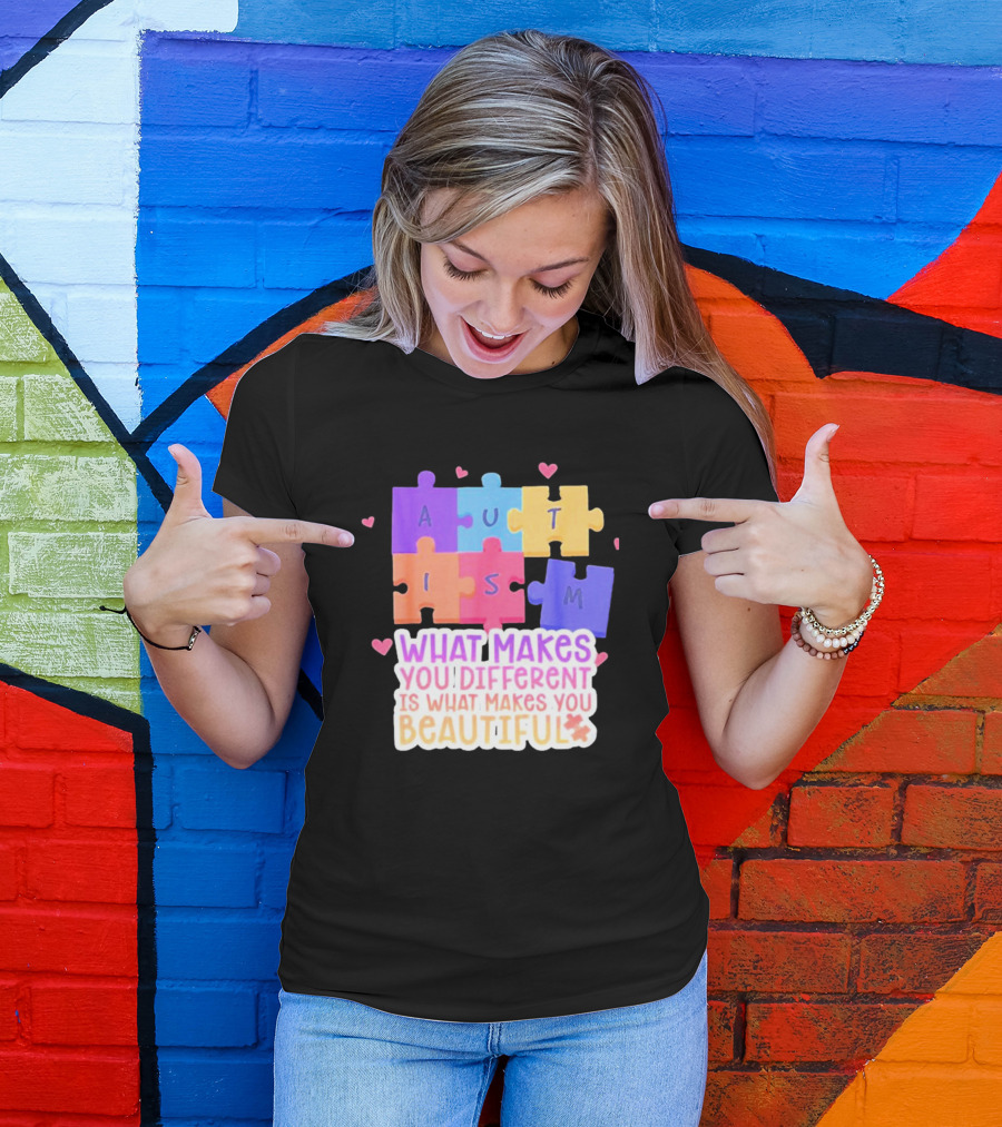 Autism Puzzle Pieces What Makes You Different Is What Makes You Beautiful T-Shirt