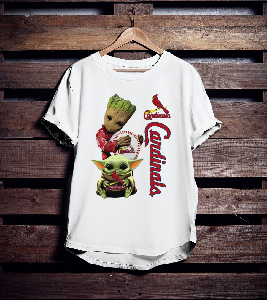 Baby Groot And Baby Yoda Hugging St. Louis Cardinals Baseball T-Shirt