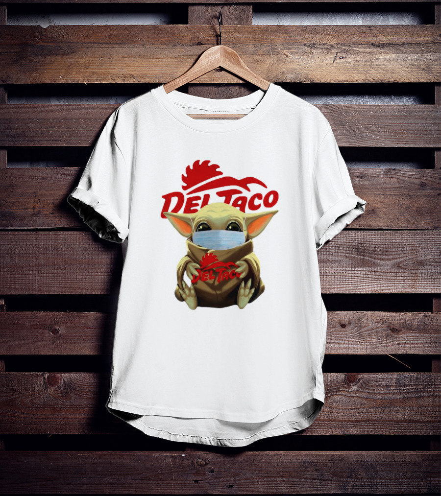 Baby Yoda Wearing Face Mask Holding Del Taco T-Shirt