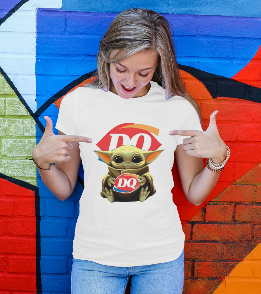 Baby Yoda With DQ Logo Hug T-Shirt