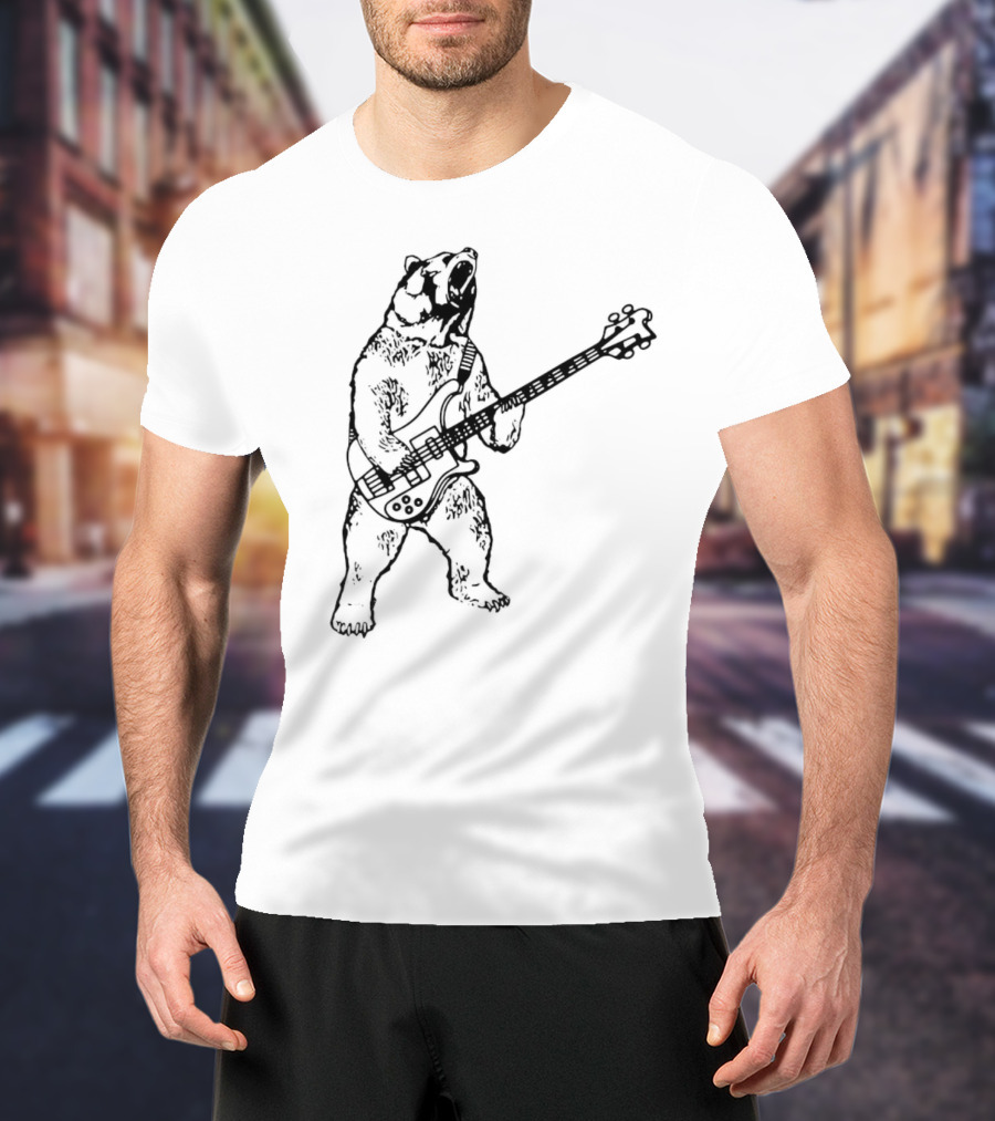 Bear Playing Bass Guitar Rocking Out T-Shirt