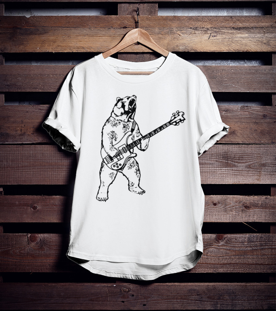 Bear Playing Bass Guitar Rocking Out T-Shirt