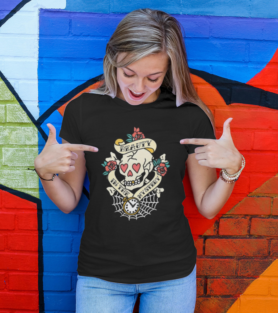 Beauty In The Mystery Skull Roses Clock Tattoo T-Shirt