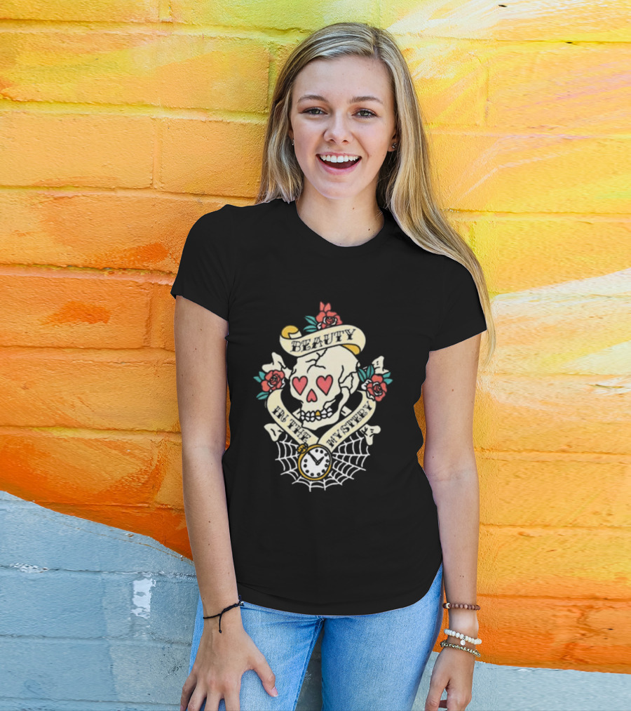 Beauty In The Mystery Skull Roses Clock Tattoo T-Shirt
