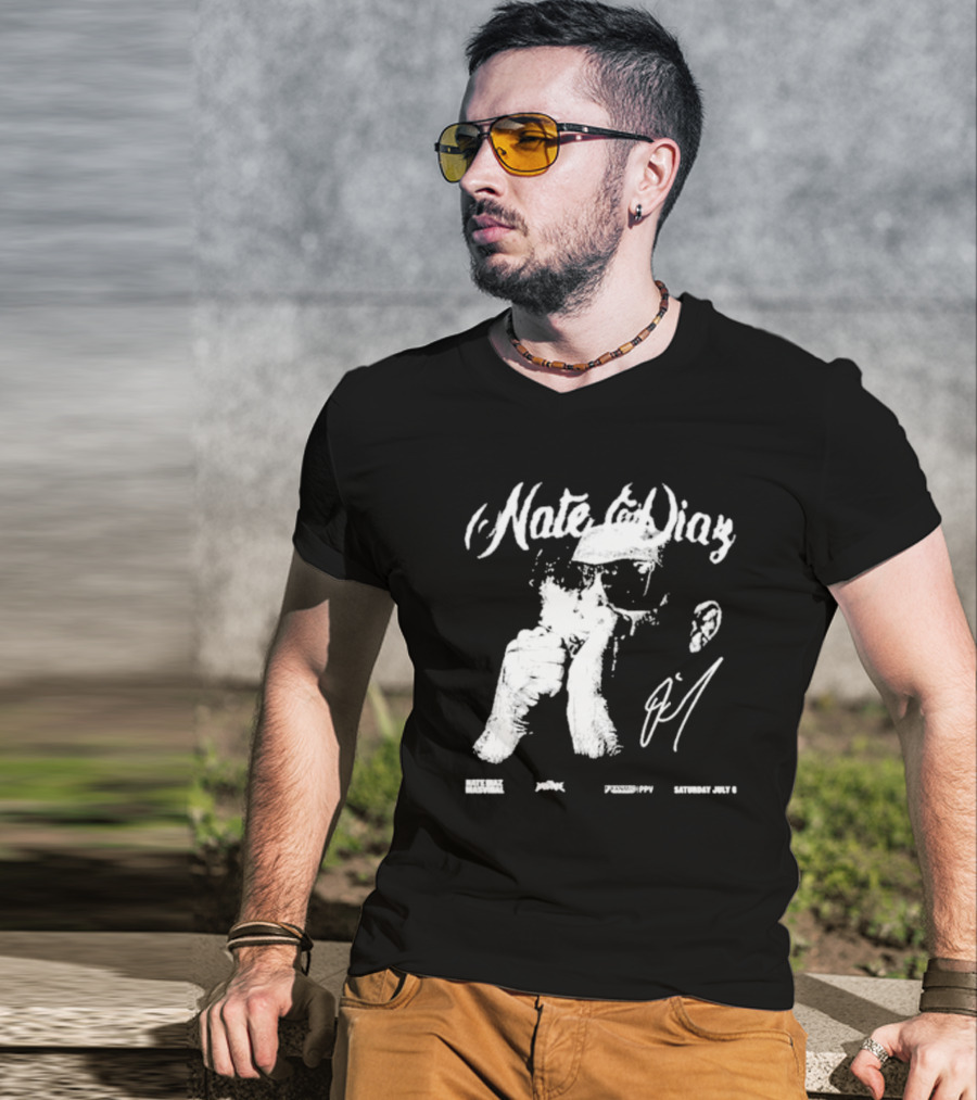 Nate Diaz Big Face Smoke Saturday July 6 Black Hat Mafia 육백팔십팔 Pshhoppy T-Shirt