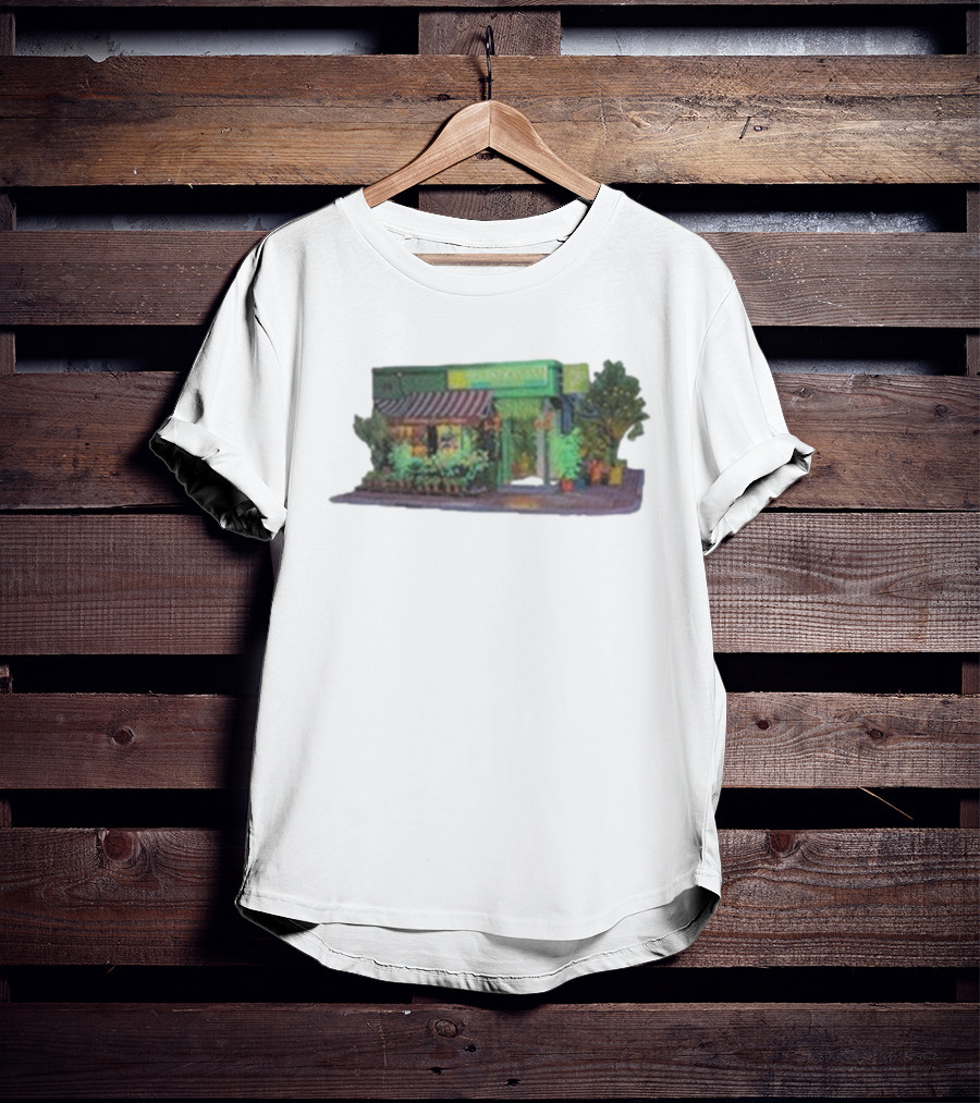 Aplasticplant Botanic Corner Greenhouse Storefront Scene T-Shirt