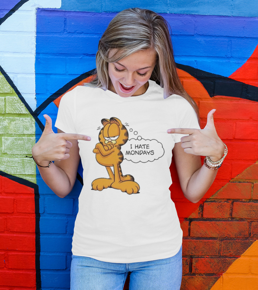 Garfield Comic Character Stating I Hate Mondays With Crossed Arms T-Shirt