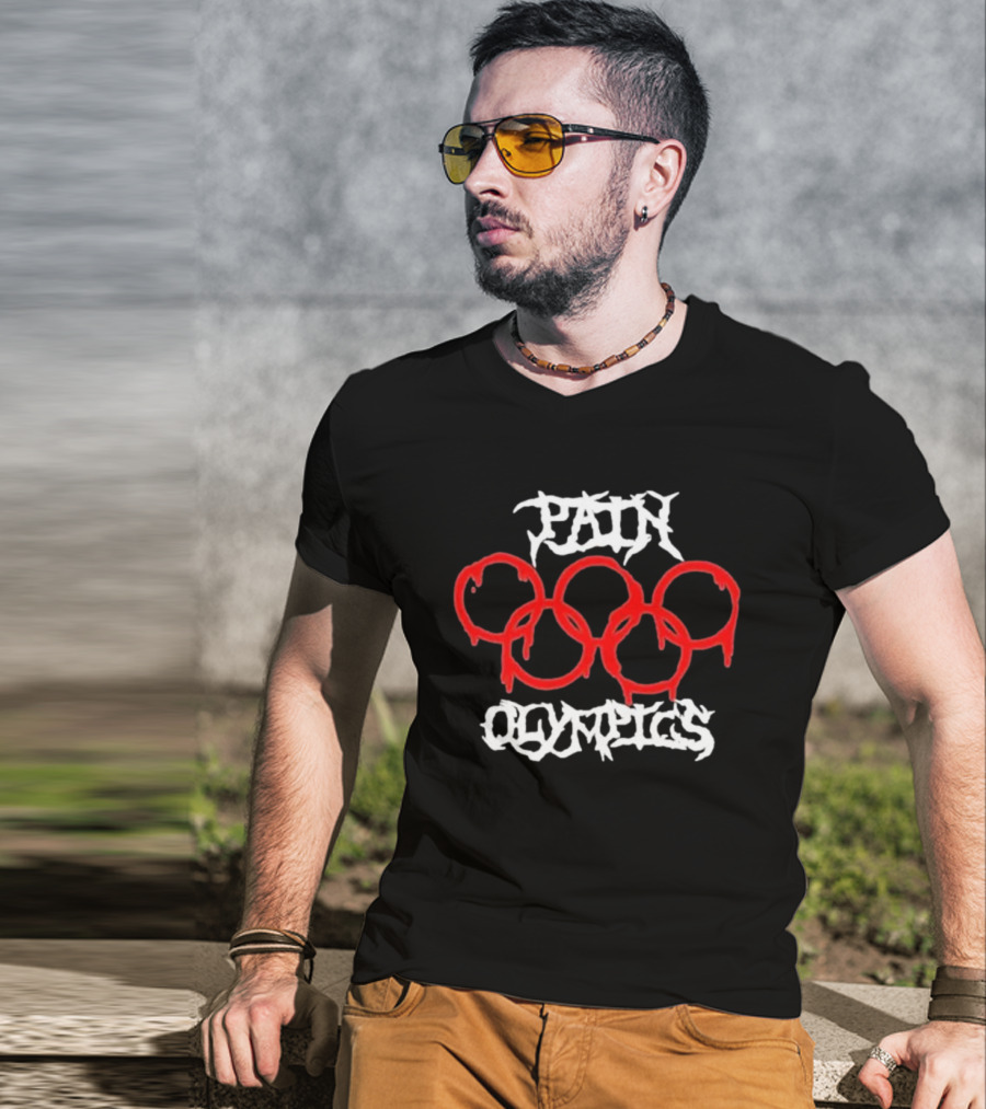 Pain Olympics Melted Rings Dripping Blood Effect T-Shirt
