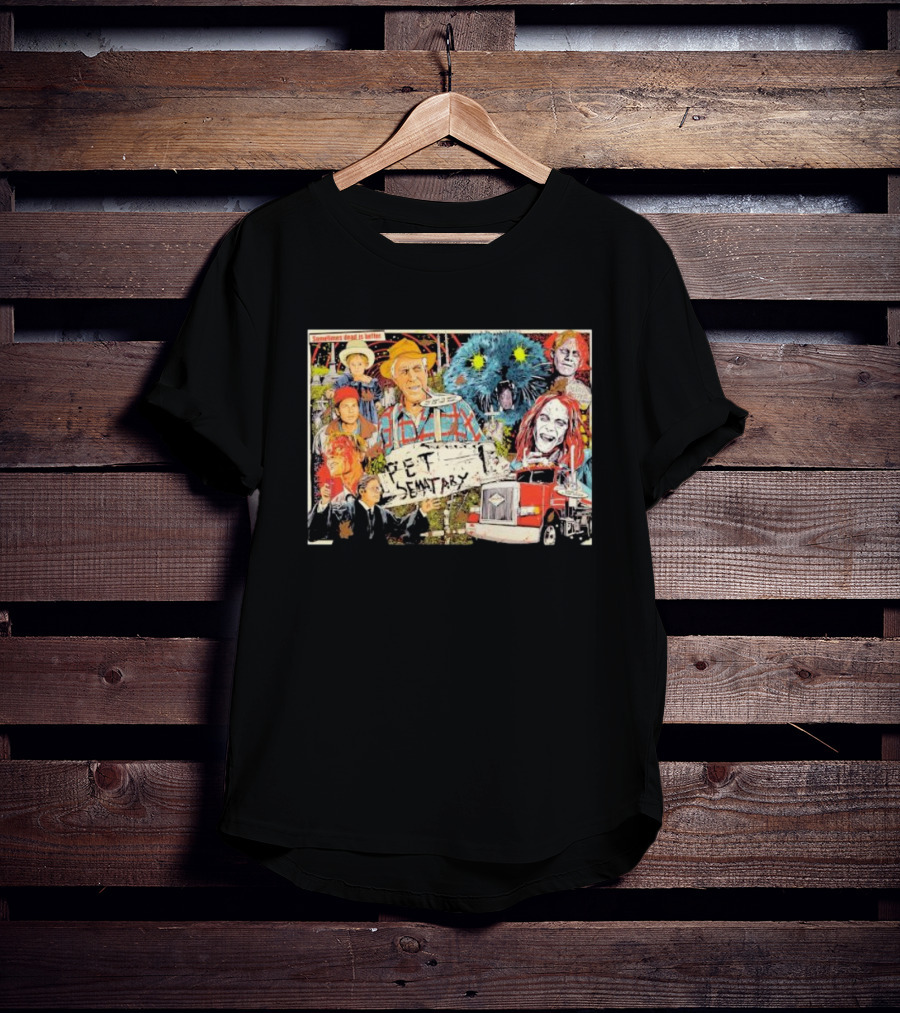 Pet Sematary Sometimes Dead Is Better Horror Characters Collage With Cat And Truck T-Shirt