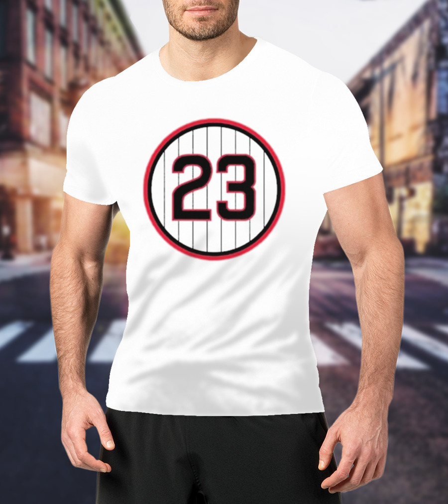 Ryne Sandberg Number 23 Pinstripe Circular Emblem T-Shirt