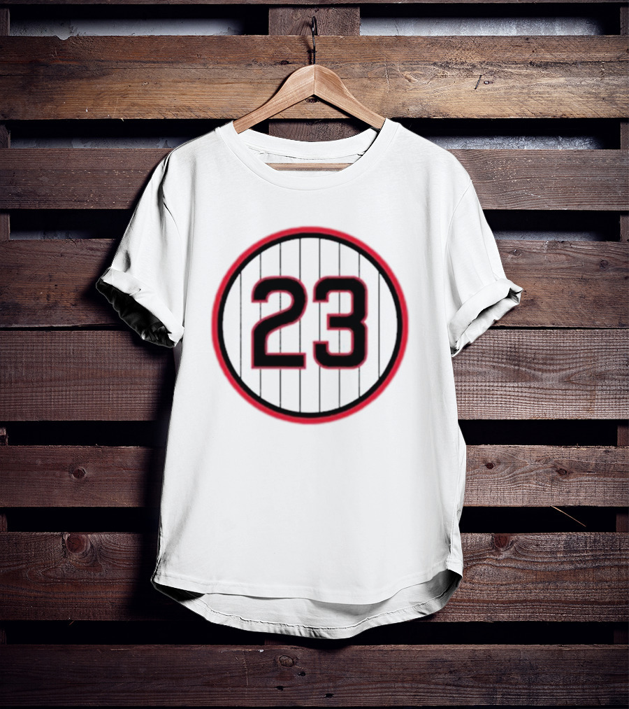 Ryne Sandberg Number 23 Pinstripe Circular Emblem T-Shirt