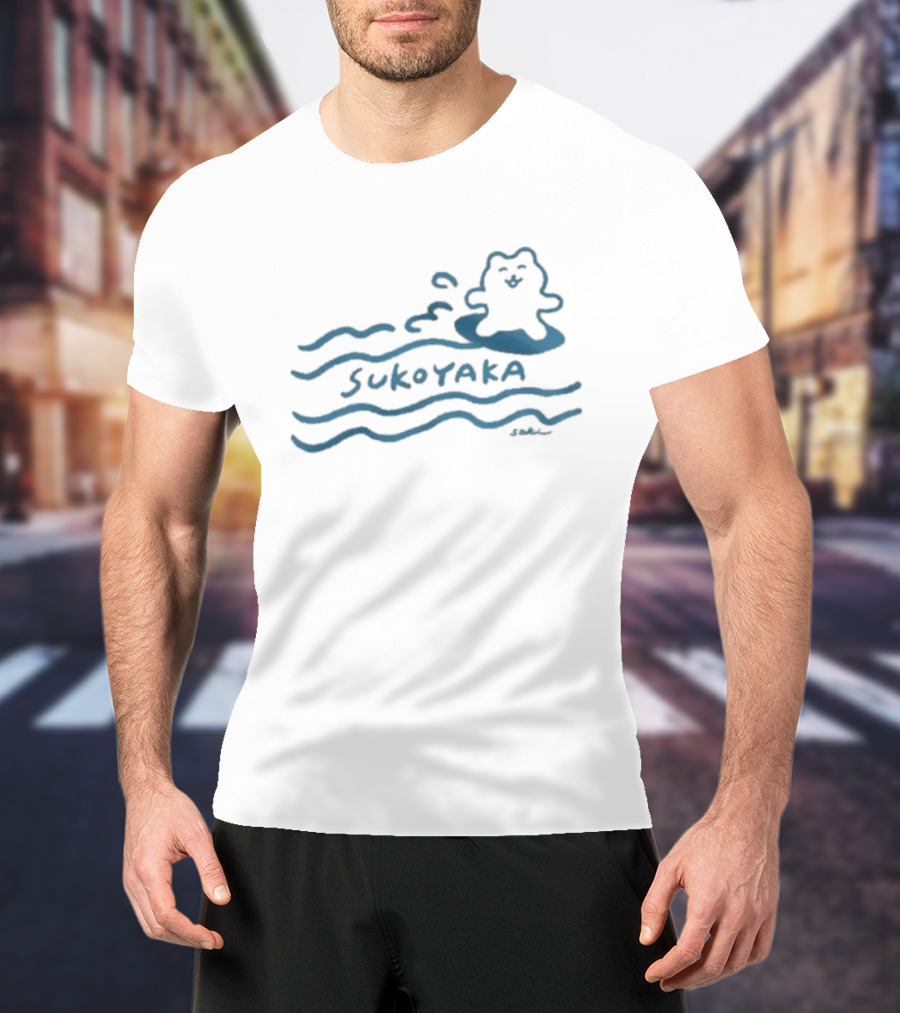 Sukoyaka Smiling Figure On Waves Regular Fit T-Shirt