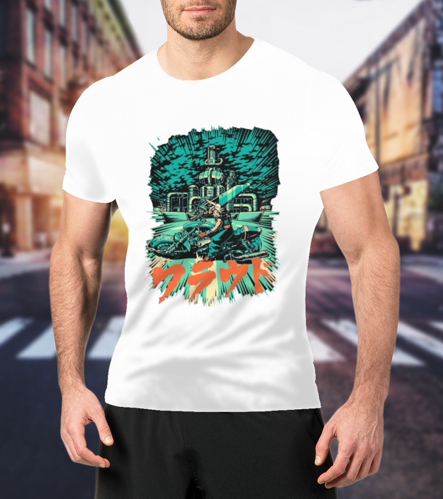 Cloud Motorcycle Slide PixelEyeBat Midgar Scene T-Shirt