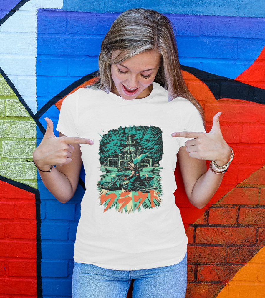 Cloud Motorcycle Slide PixelEyeBat Midgar Scene T-Shirt