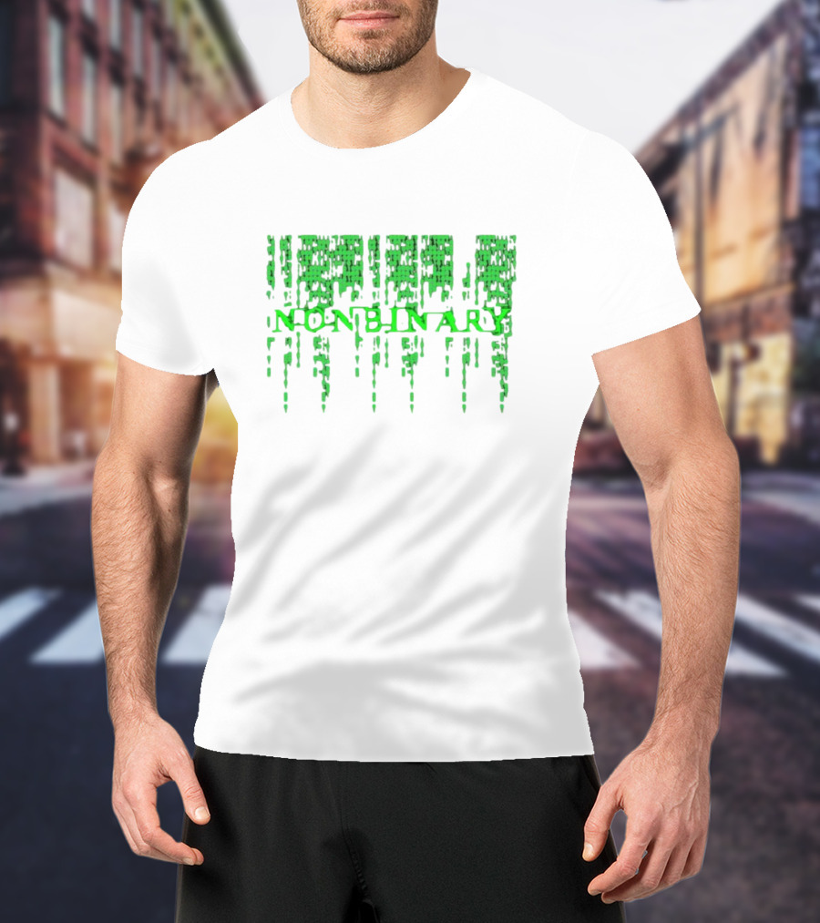 Non Binary Code Matrix-Inspired Green Text T-Shirt
