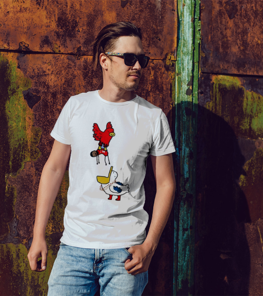 Atlanta Hawks Trade Dejounte Murray Featuring Cartoon Red Hawk Flying Over Pelican T-Shirt