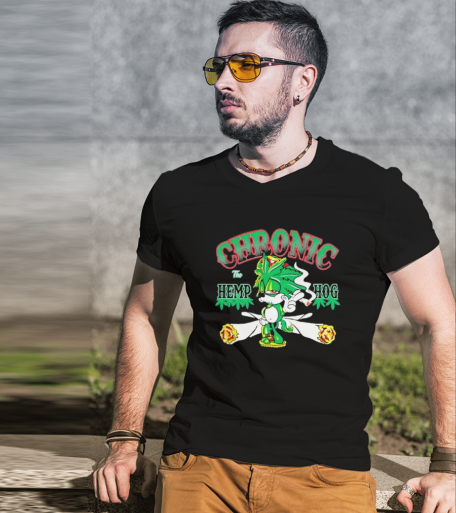 Chronic The Hemp Hog Smoking Cannabis Leaves Humor T-Shirt