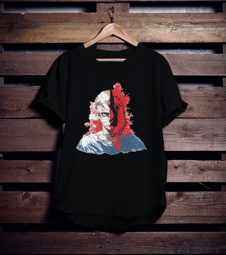 Hospital Jacket Escape Graphic Red Splatter Masked Face T-Shirt