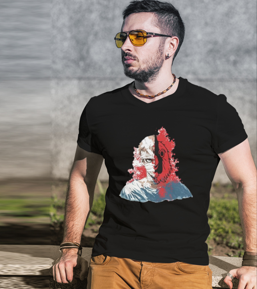 Hospital Jacket Escape Graphic Red Splatter Masked Face T-Shirt