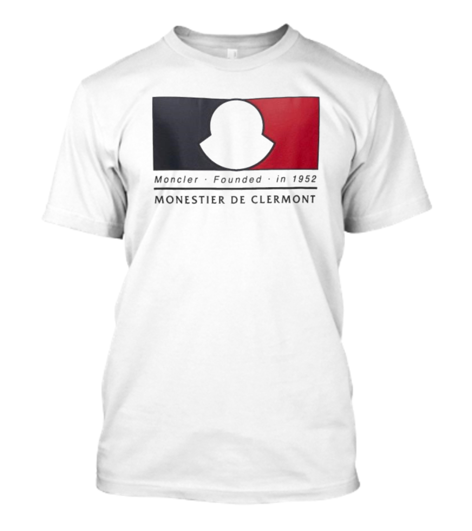 Moncler Founded In 1952 Monestier De Clermont Sky Blue Logo Black Red T-Shirt