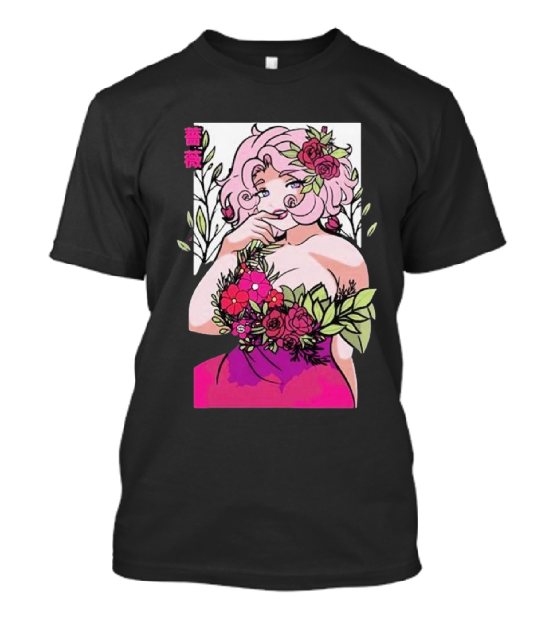 Ph1lza Game Supp Floral Anime Character T-Shirt
