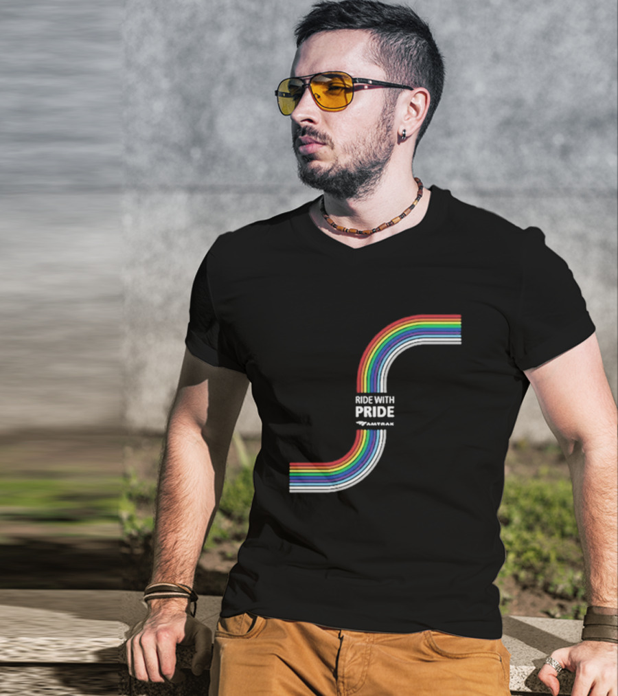 Ride With Pride Amtrak Rainbow Curve T-Shirt