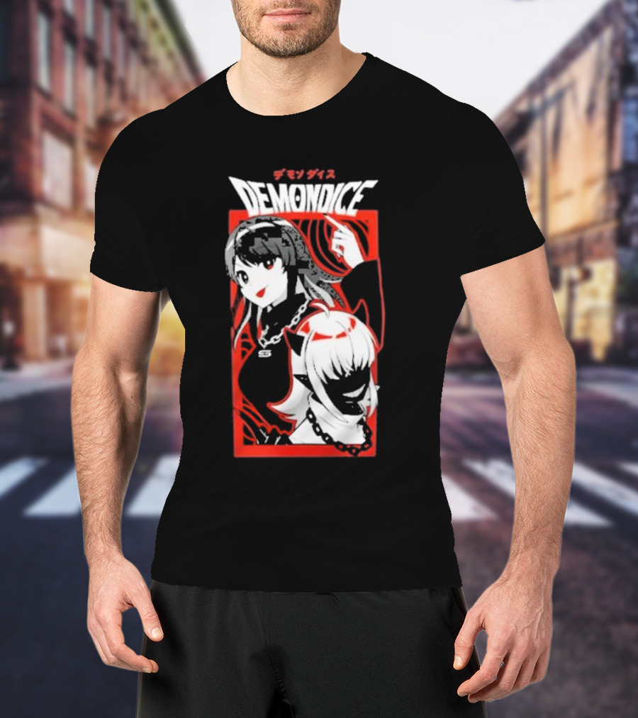 DEMONDICE Anime Style Red And White Character Design Chains T-Shirt
