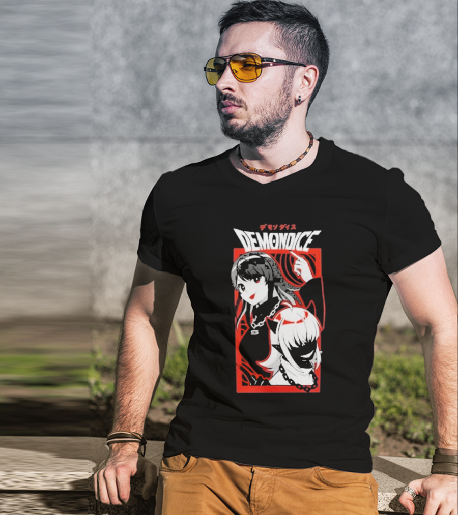 DEMONDICE Anime Style Red And White Character Design Chains T-Shirt