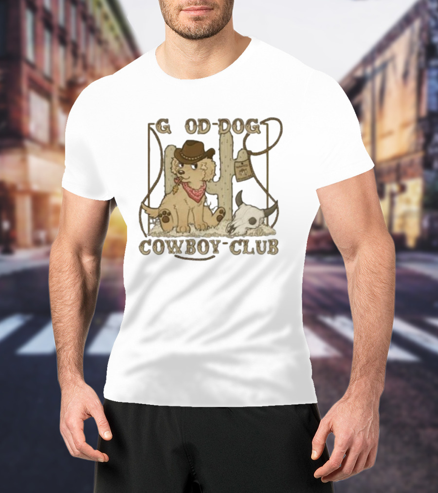 Good Dog Cowboy Club Cute Puppy With Bandana And Cowboy Hat In Western Scene T-Shirt