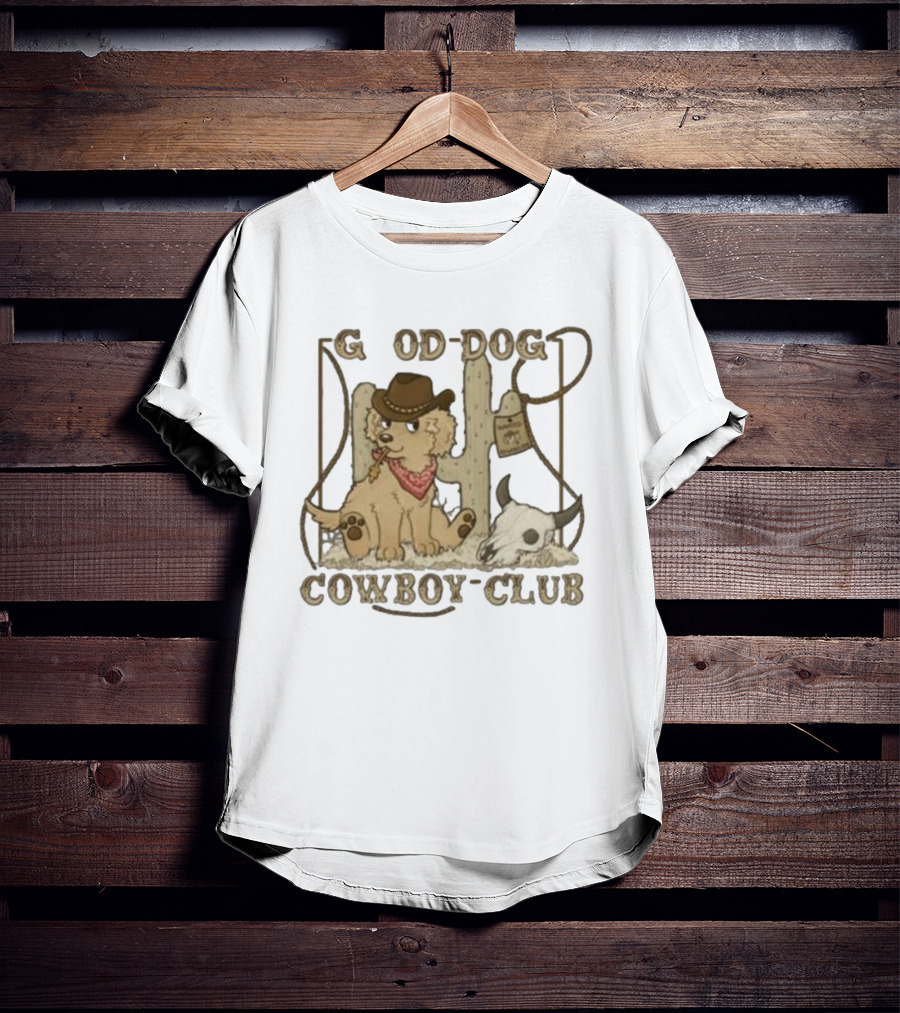 Good Dog Cowboy Club Cute Puppy With Bandana And Cowboy Hat In Western Scene T-Shirt