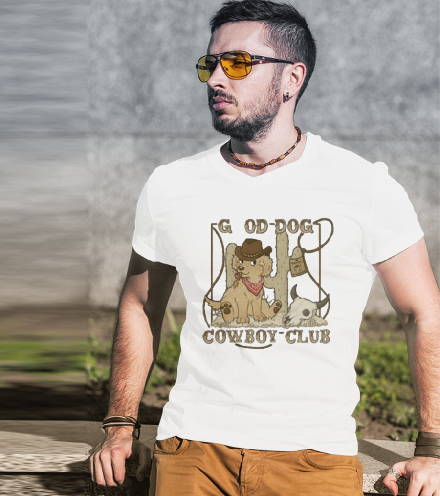 Good Dog Cowboy Club Cute Puppy With Bandana And Cowboy Hat In Western Scene T-Shirt