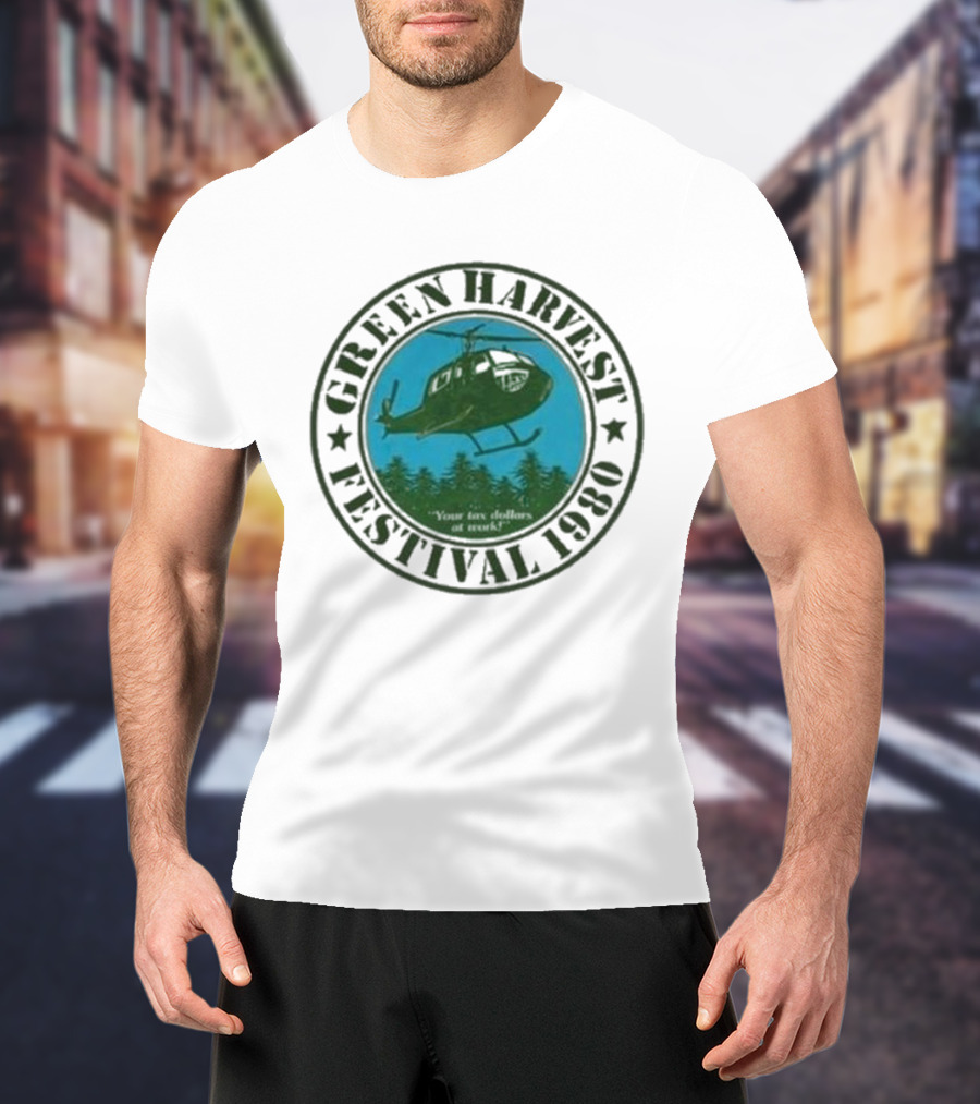 Green Harvest Festival Crazy Helicopter Forest Scene T-Shirt