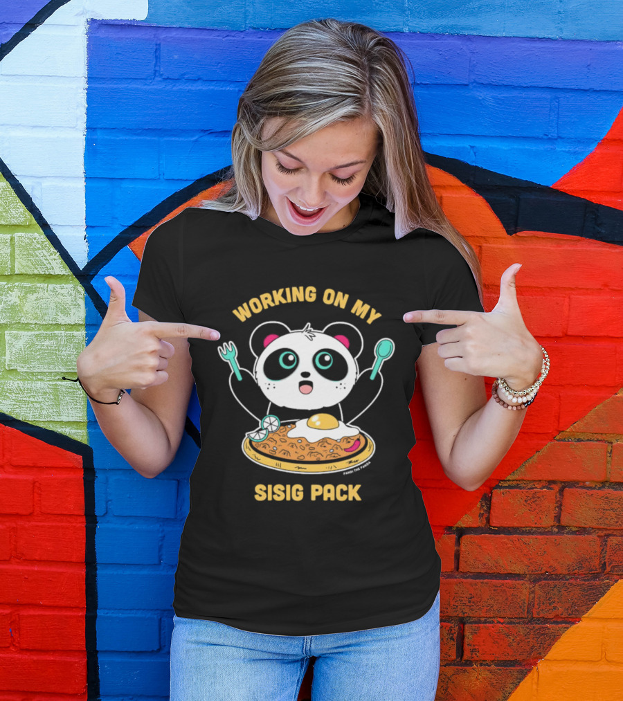 Pandi The Panda Enjoying Sisig Delight With Utensils And Egg T-Shirt