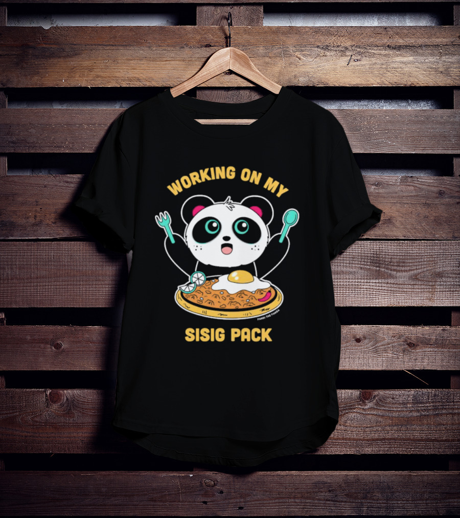 Pandi The Panda Enjoying Sisig Delight With Utensils And Egg T-Shirt