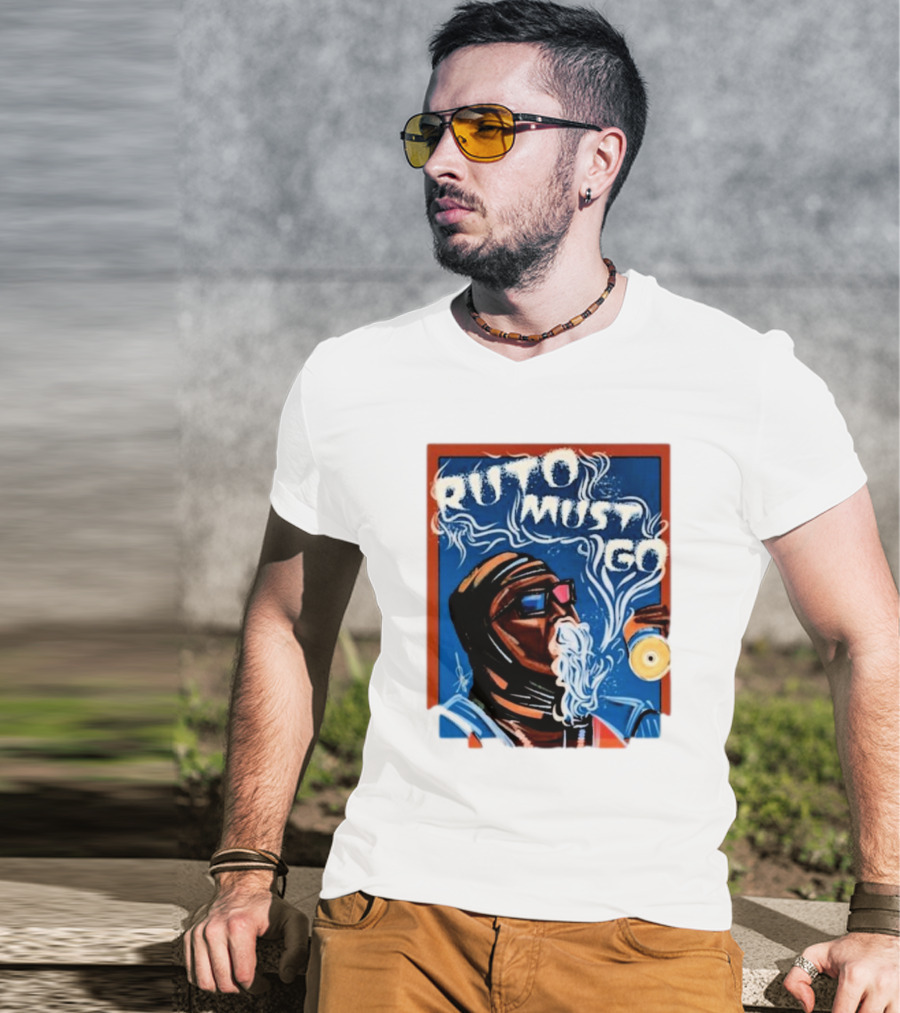 Ruto Must Go Bold Illustration With Smoking Character T-Shirt