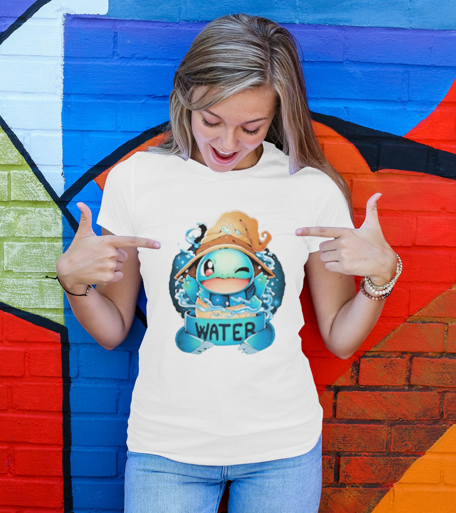 Squirtle Wizard Water Winking Blue Hat T-Shirt