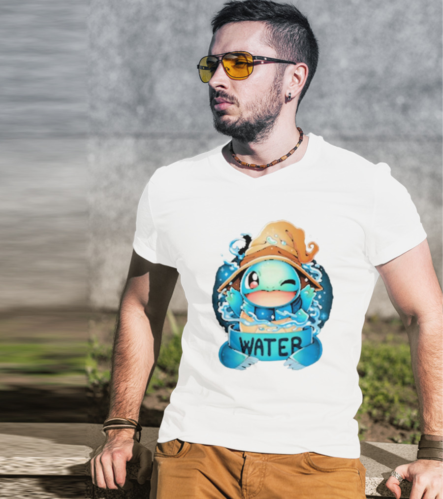 Squirtle Wizard Water Winking Blue Hat T-Shirt