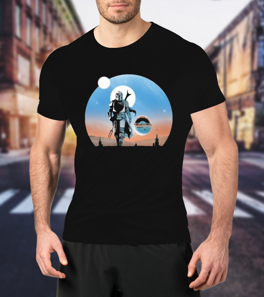 Protect The Child Star War Walking Mandalorian Sunset Adventure T-Shirt