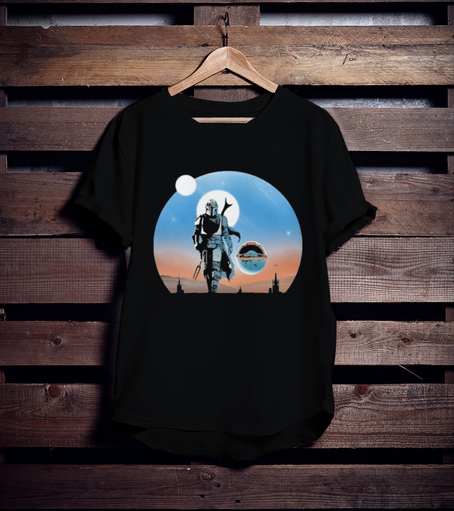 Protect The Child Star War Walking Mandalorian Sunset Adventure T-Shirt
