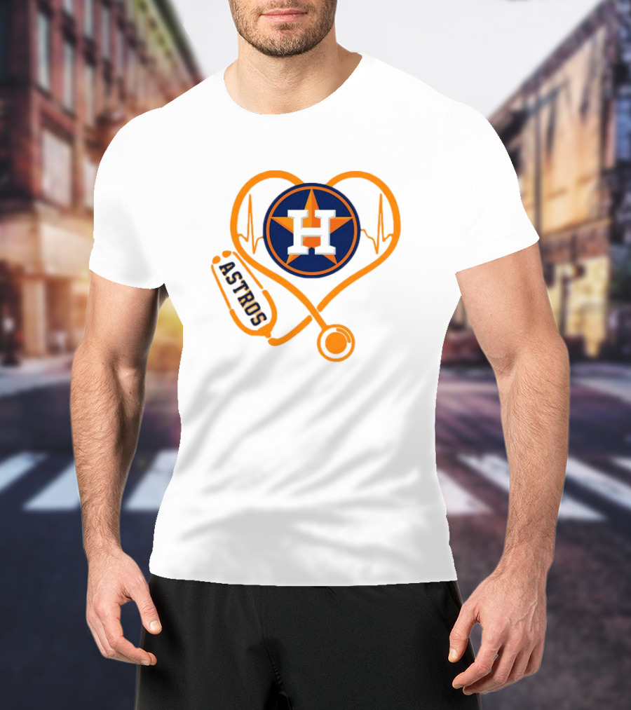 Heartbeat Nurse Love Houston Astros Stethoscope T-Shirt