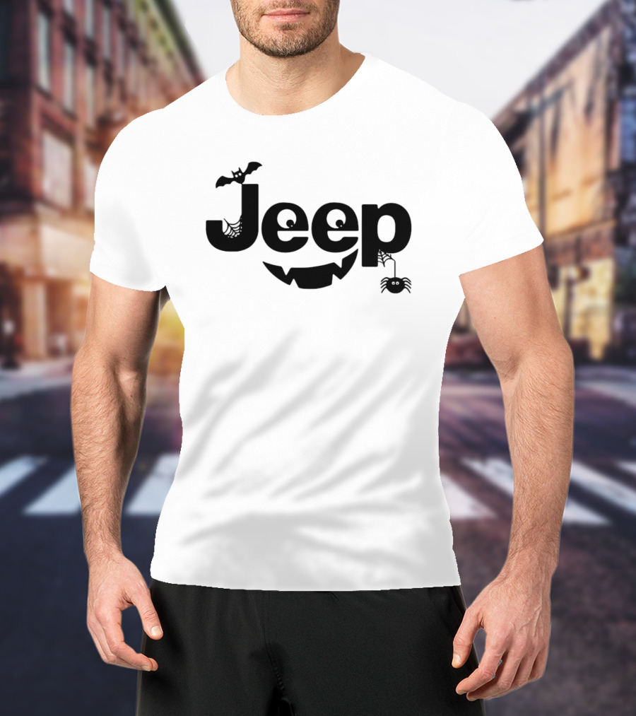 Halloween Jeep Logo With Bat, Spider, And Web Elements T-Shirt