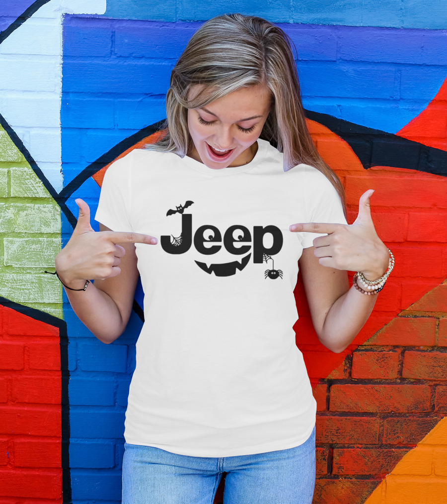 Halloween Jeep Logo With Bat, Spider, And Web Elements T-Shirt