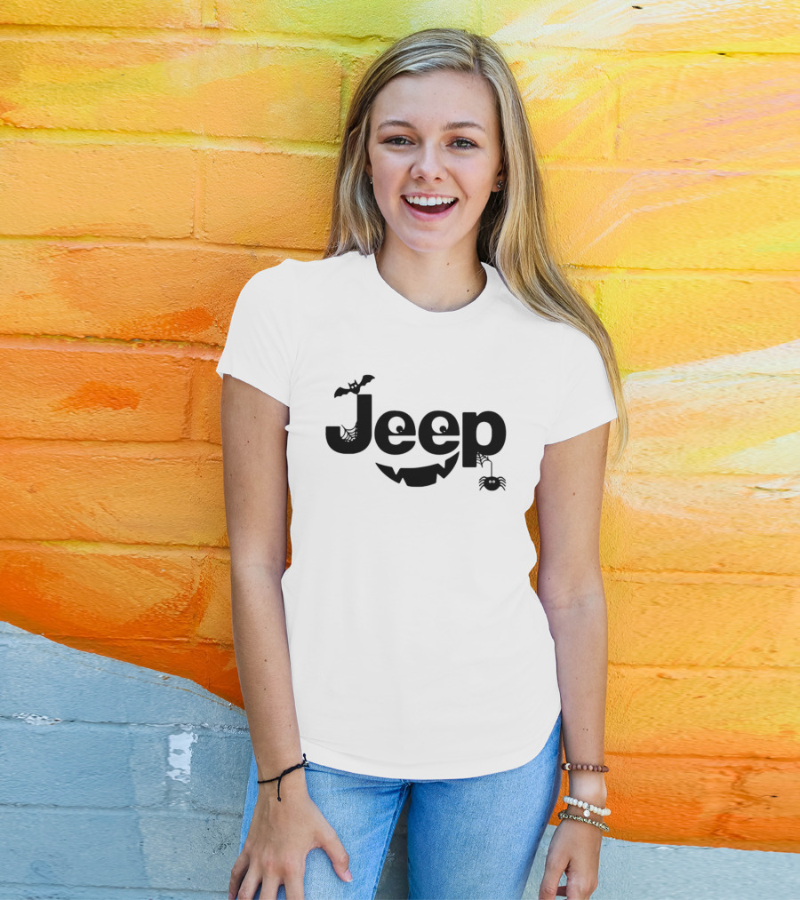 Halloween Jeep Logo With Bat, Spider, And Web Elements T-Shirt