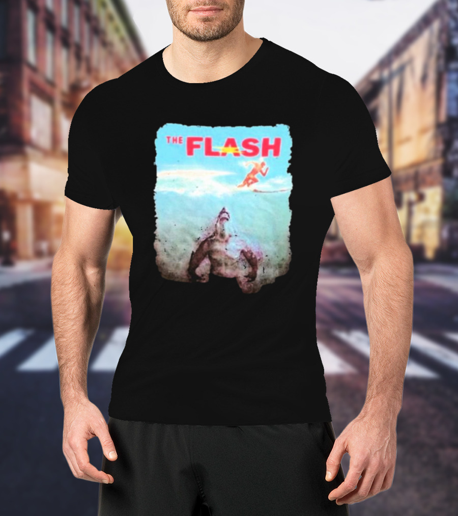 The Flash Running Above King Shark In Ocean T-Shirt