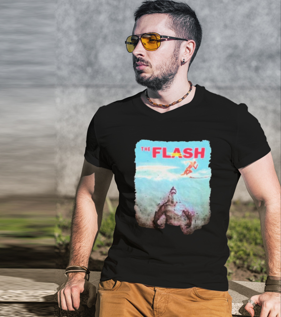 The Flash Running Above King Shark In Ocean T-Shirt