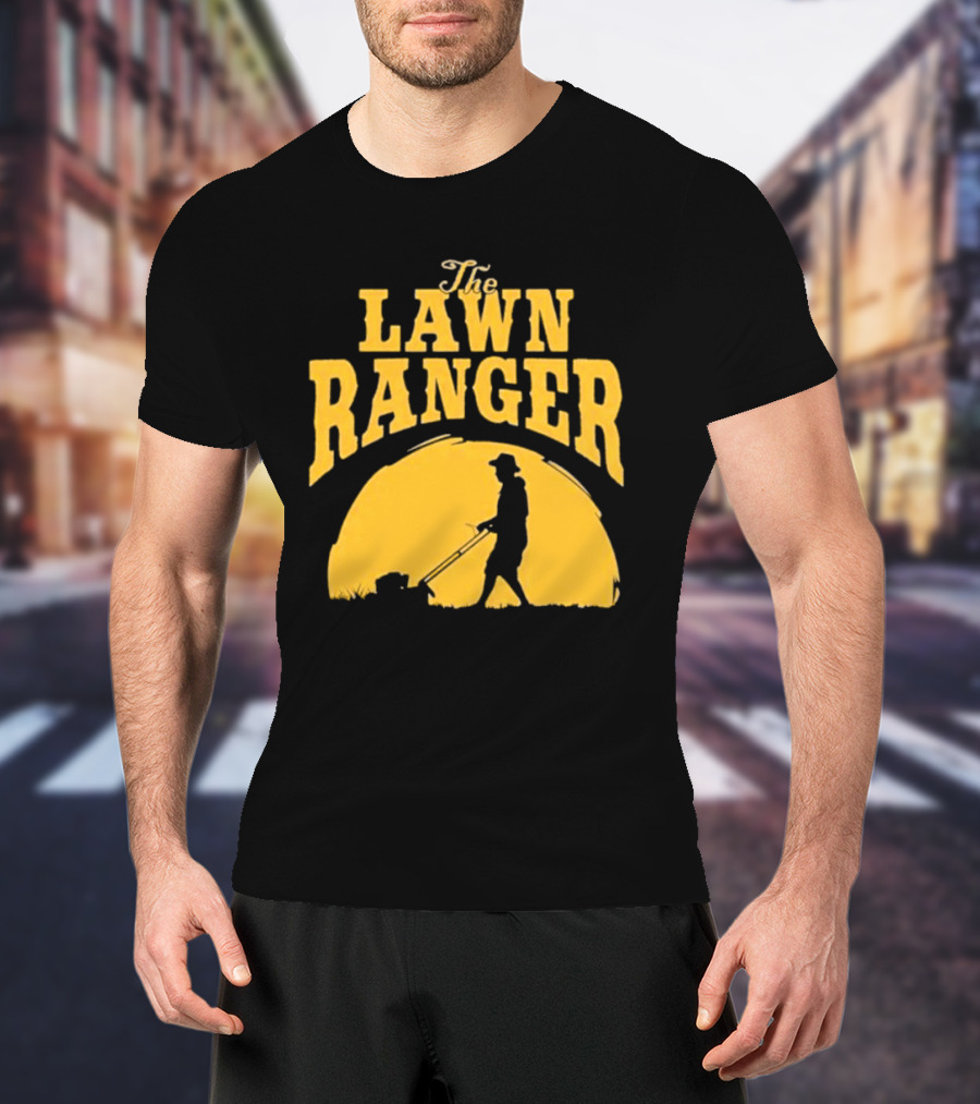 The Lawn Ranger Mower Silhouette Against Setting Sun T-Shirt
