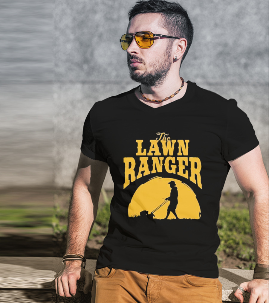 The Lawn Ranger Mower Silhouette Against Setting Sun T-Shirt
