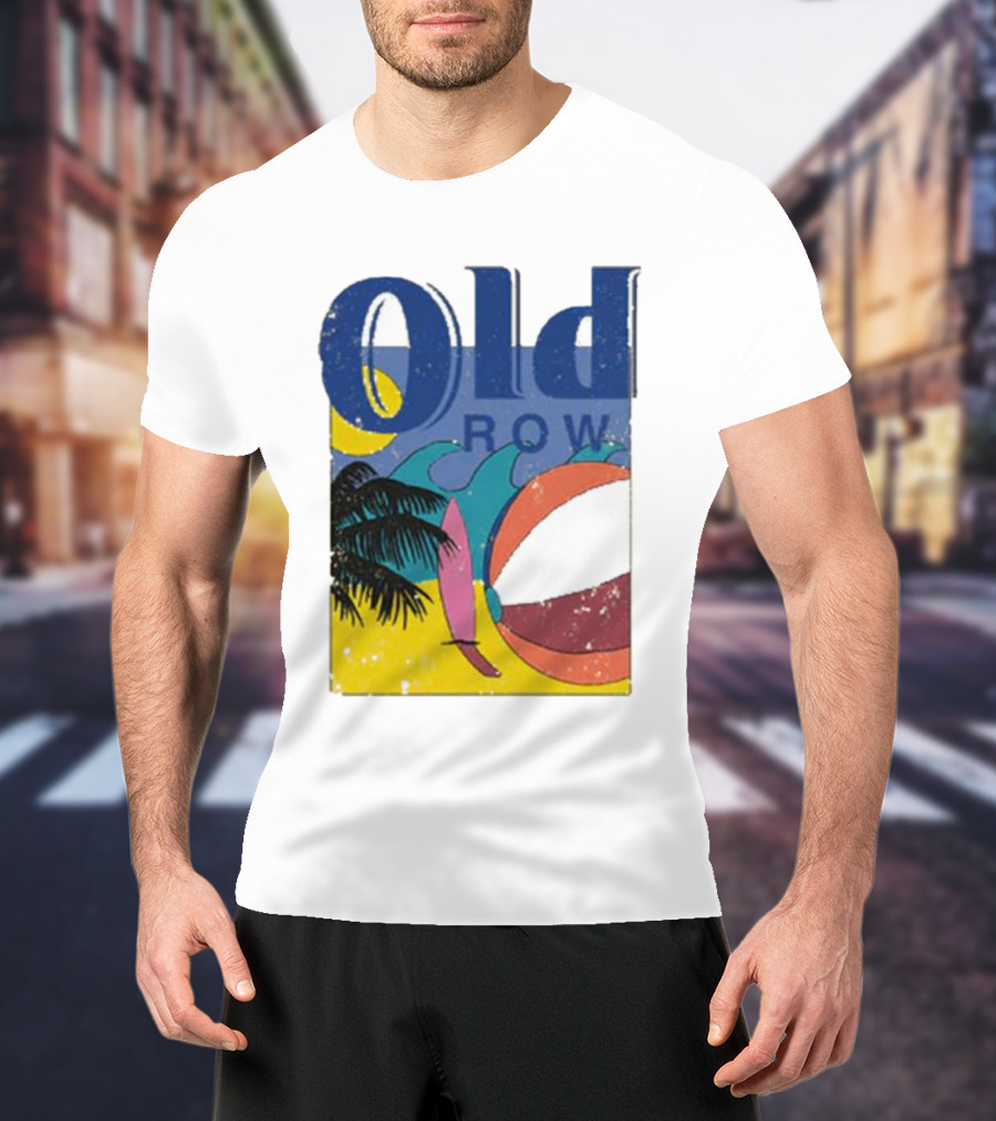 Old Row Beach Scene With Palm Trees And Beach Ball T-Shirt