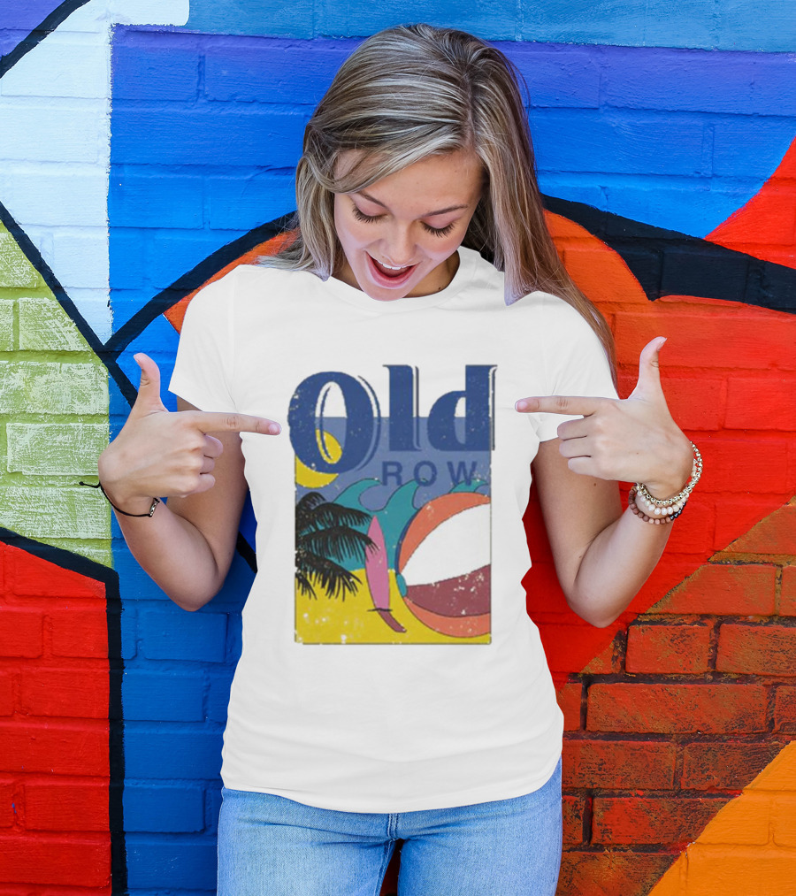 Old Row Beach Scene With Palm Trees And Beach Ball T-Shirt